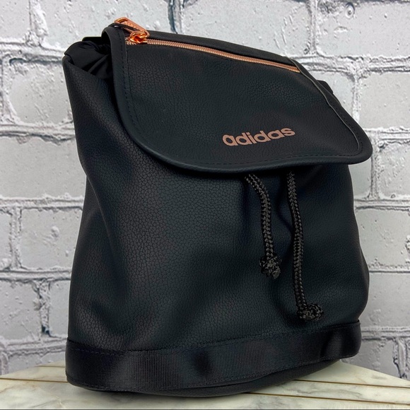 Adidas Black Pu Leather Mini Backpack Purse